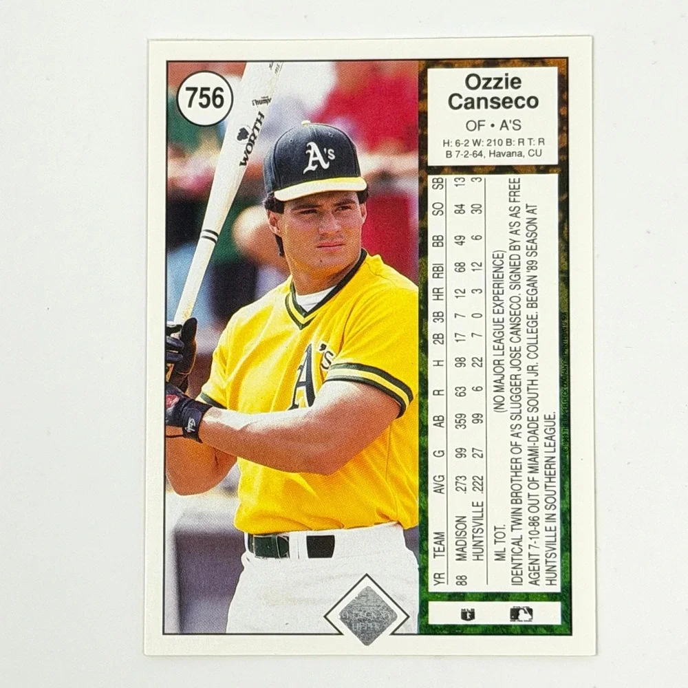 Ozzie Canseco Autographed Photo 1989 Upper Deck Card Oakland Athletics